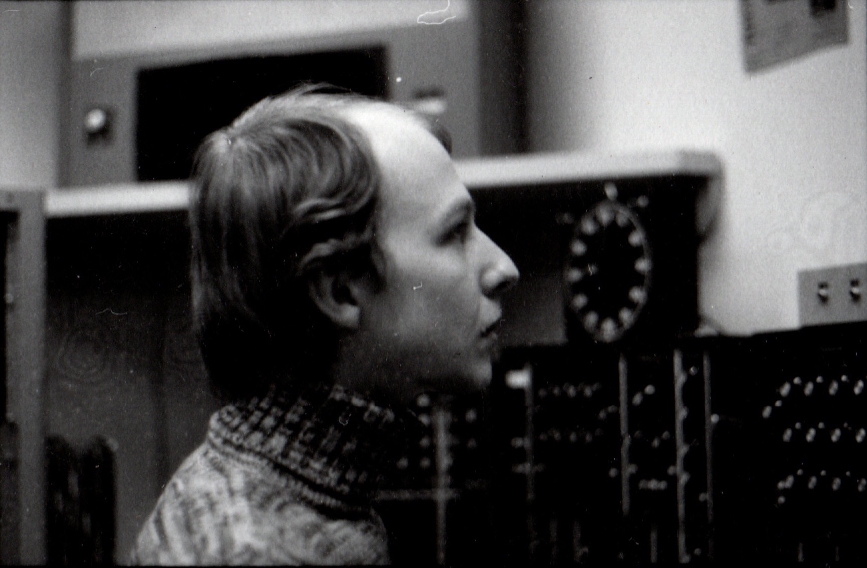 D. Geoffrey Bell composing in the University of Calgary Electronic Music Lab in 1977